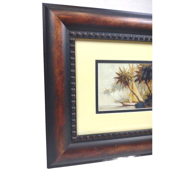 Framed Double Matted Print Leaving Out by Malarz 16" x 14" Sailboats Palm Trees - Picture 9 of 9